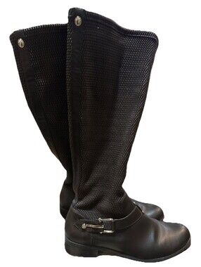 Alex Marie Women’s Tall Riding Boots Black Woven Leather Buckle Zip Size 10M